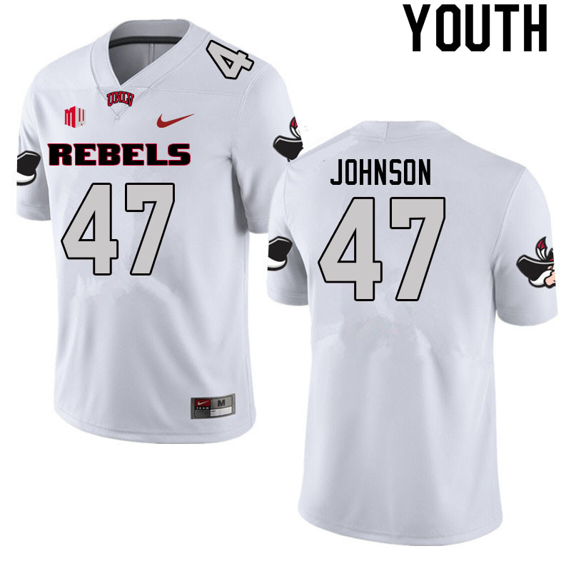 Youth #47 Malcolm Johnson UNLV Rebels College Football Jerseys Sale-White
